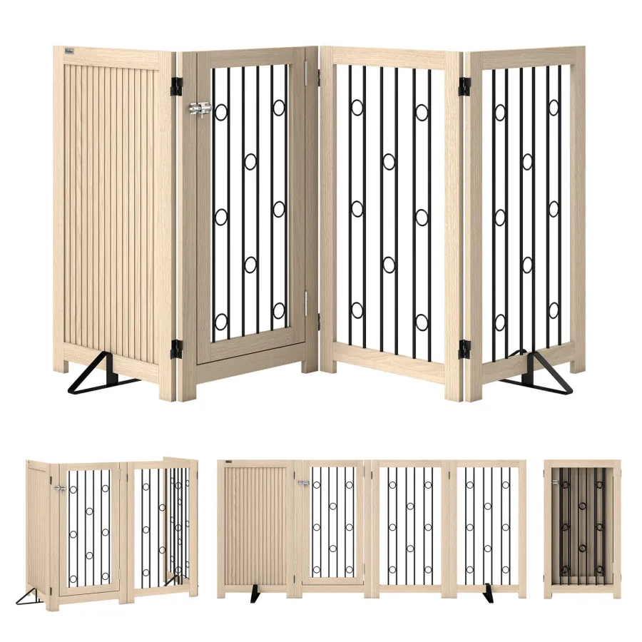 PawHut 4 Panel Freestanding Pet Gate, Indoor Dog Barrier with Lockable Door, Support Feet | Wag & Ride product image 1