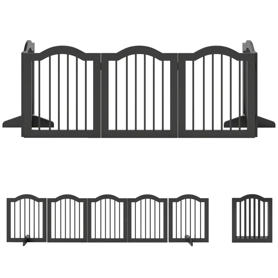 PawHut Freestanding Dog Gate Wooden Stair Gate for Dogs with Support Feet Foldable Pet | Wag & Ride product image 1