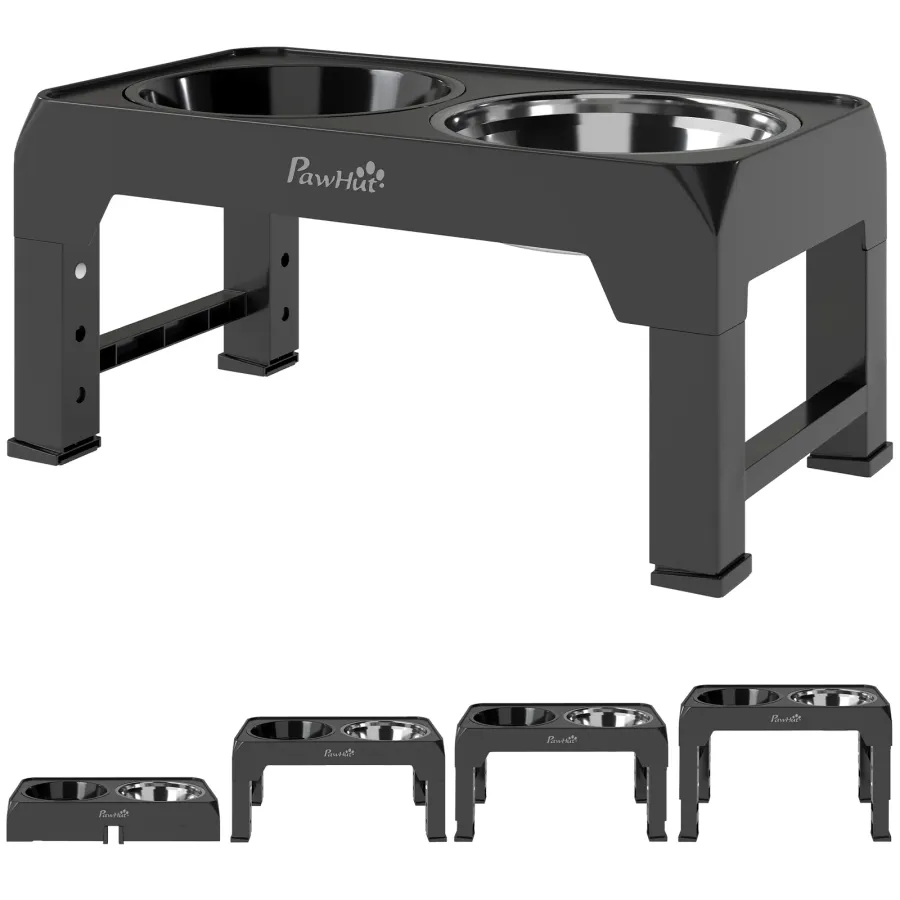 PawHut Raised Dog Bowl, Foldable Elevated Dog bowls with Slow Feeder, 4 Adjustable Heights | Wag & Ride product image 1