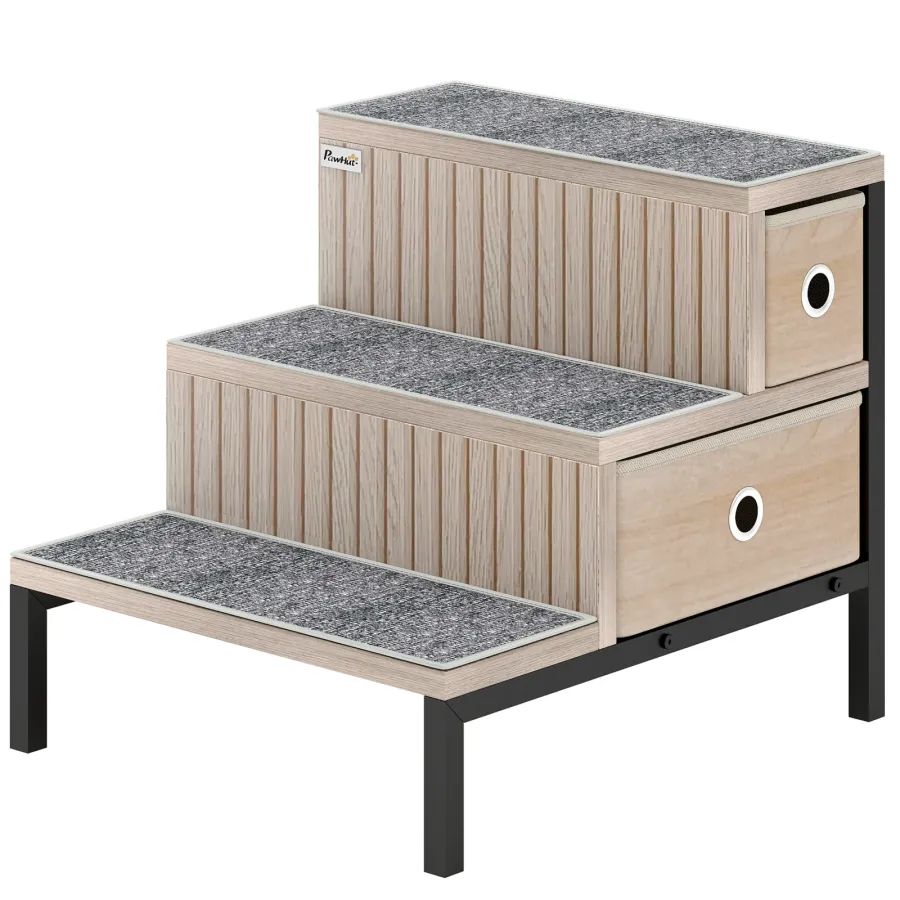 PawHut Dog Stairs with Storage, Non-Slip Cover, Pet Steps for Small Dogs & Older Cats | Wag & Ride product image 1